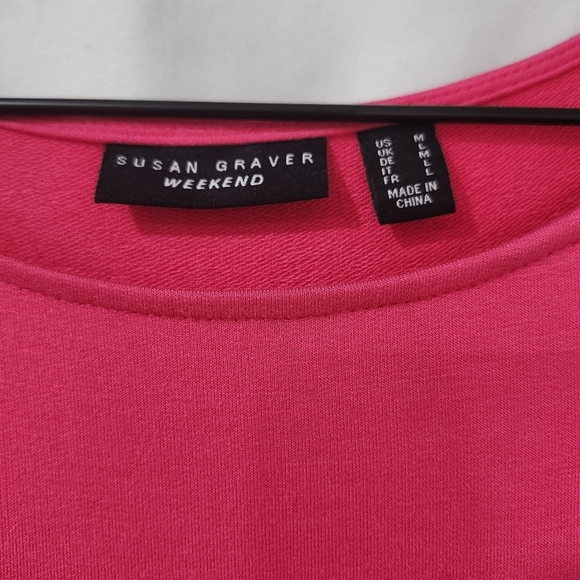 Susan Graver Weekend Women's Tunic Top Size M Bright Pink Pockets Soft Knit - Picture 2 of 7